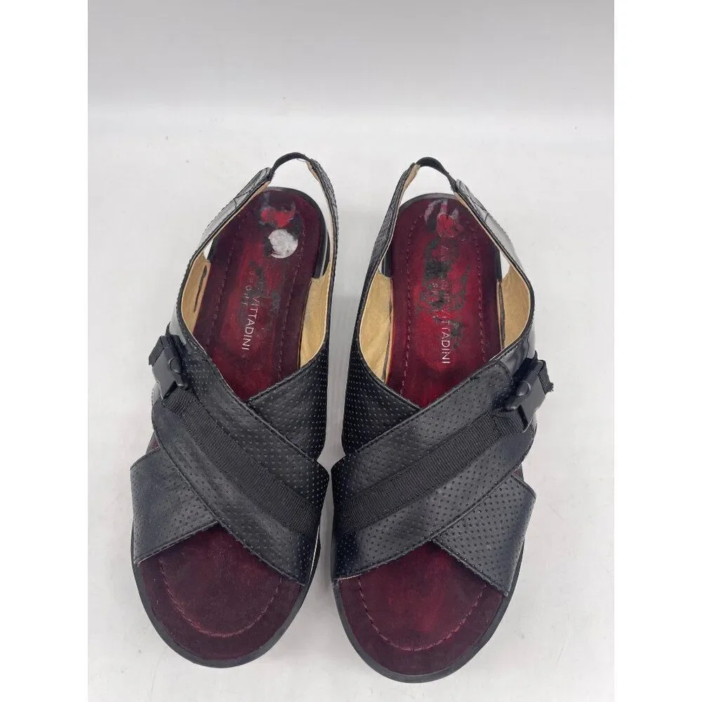 Adrienne Vittadini Women Black Slingback Platform Cross Front Sandal Size 8